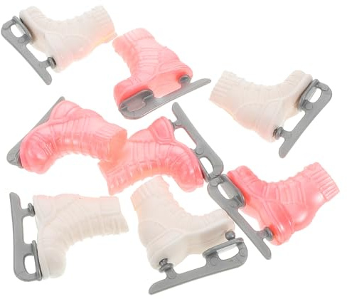 Toyvian 4 Paare Miniatur Rollschuhe Puppenzubehör aus Kunststoff Verschleißfest Detailgetreu Leicht Tragbar Dekorativ für Puppenhaus DIY Bastelprojekte Farblich Sortiert Weiß Rosa