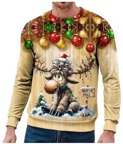 Jultröja för herrar, rolig sweatshirt med rund hals, stickad tröja för julfest, ledig jultröja med stil, julkläder för män, vintertröja med fleece, d5, XL