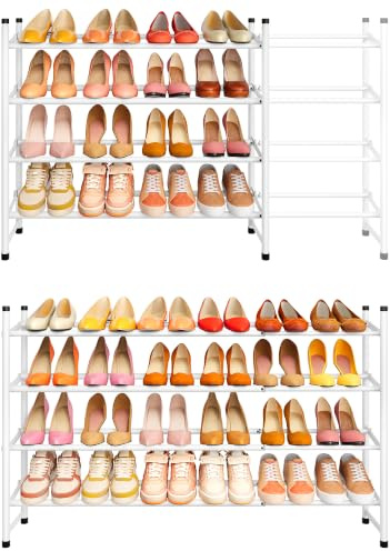Tajsoon Schuhregal 4 Ebenen, 74–104 cm verstellbar & stapelbar, für Eingang, Schrank, Garage, weiß