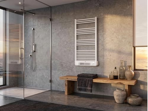 PUR LINE | Radiador NTW-11B Turbo Radiador Toallero Eléctrico Blanco con Calefactor Integrado – Toallero eléctrico con Control WiFi, Display LED táctil, termostato programable y protección IP24
