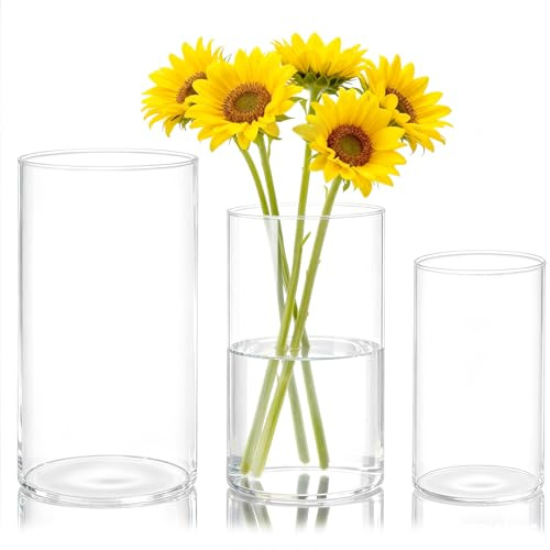 mawmuaw 3 Stück Blumenvase Transparente Acryl Vasen Set Vase Kunststoff Zylindervasen Bruchsichere für Blumenarrangements DIY Tischdeko Hochzeitsdekoration (7,5x10 und 8,5x15 und 10x20 cm)