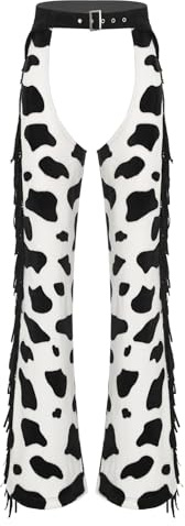 Aislor Femme Pantalons Cowgirl Carnaval Fête à Thème Pantalons Décontractée Vaches Flanelle Faux Daim Noir Blanc S