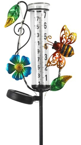 Venniy Pluviometro per esterni, decorativo, a energia solare, con tubo di vetro da 17,8 cm, per cortile, patio, prato