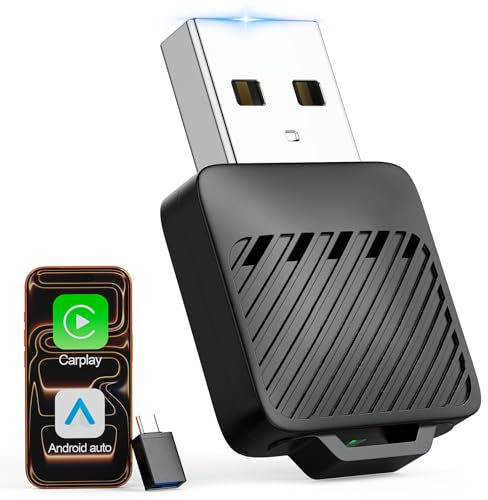 Adaptador CarPlay & Android Auto Inalambrico para iPhone & Coche Android,Apto para Vehículos con Car Play con Cable,USB A/C Wi-Fi 5,8GHz Plug & Play,Compatible iOS 10+ y Coches con Car Play Desde 2016
