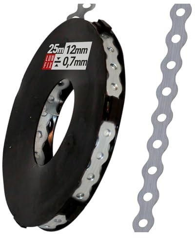 LUN FIX Lochband 12x0,7mm 25m Stahl verzinkt Montageband lochband metall | Mauerverbinder Lochschiene Blechstreifen, Metallband, Befestigung für Werkstatt, Dach, Holzkonstruktion, Trockenbau