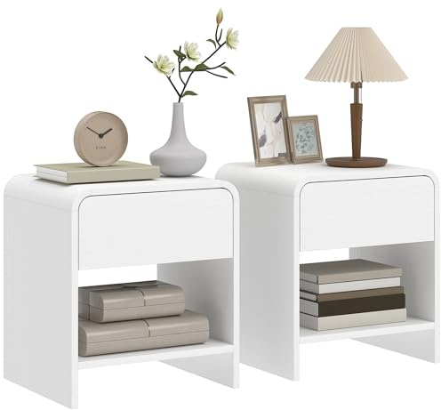 HOMCOM Lot de 2 Tables de Chevet, Table d'appoint Moderne avec Compartiment Ouvert et tiroir à Fermeture silencieuse, Angles arrondis, pour Chambre à Coucher, Salon, à Grain Bois