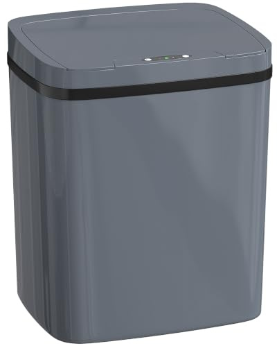 HOMCOM 15L Sensor Bin, Automatic Touchless Kitchen Bin with Dual-Mode Opening, Easy Clean, Battery Operated for Home Office, Bedroom, Bathroom, Grey
