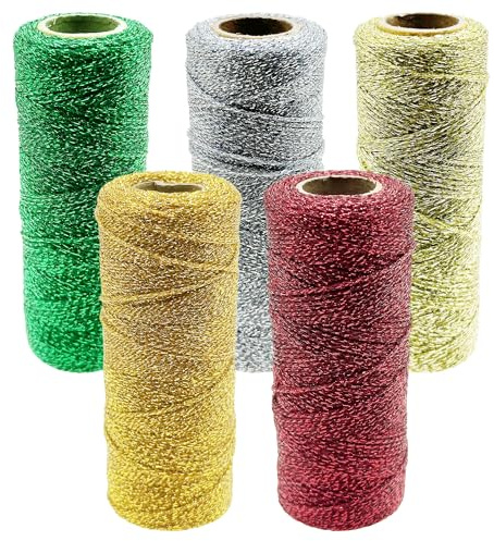 Yayatty Filo D'oro Spago Dorato, 1,5mm Spago Dorato per Decorazioni Tinsel Corda per Artigianato, Decorazione di Natale, Hobby Creativi, 5 Colori, 500m