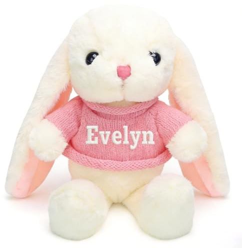 Rryoumisun 12'' Personalized Bunny with Embroidered Name, Easter Basket Stuffers, Custom Bunny Easter Birthday Gifts