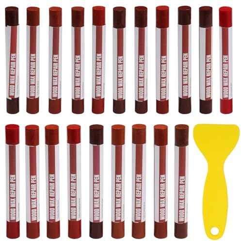 20pcs Wood Filler Sticks with Scraper, Furniture Repair Wax Crayons for Scratch Repair, Laminate Floor, Kitchen Cabinet, Table, Door, Holes & Cracks, [Redwood Series]