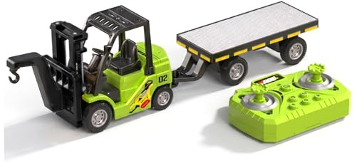 Carrello elevatore telecomandato, mini camion giocattolo a doppio comando per carrello elevatore 1/64 Rc con struttura in lega e divertimento ricaricabile multifunzione per bambini ragazzi, verd