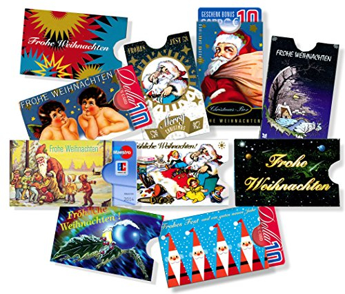 10 weihnachtliche Hüllen für GESCHENKKARTEN/GUTSCHEINKARTEN | cardbox Xmas 10er Set | 10 cardboxen mit Weihnachtsmotiven + 1 EXTRA CARDBOX GESCHENKT