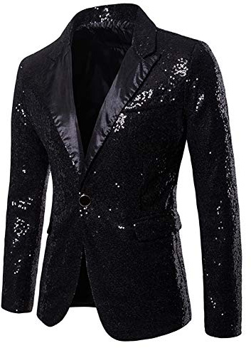 Cloudstyle Mens One Button Sequin Dress Suit Jacket Party Festival Tuxedo Sport Coat Black