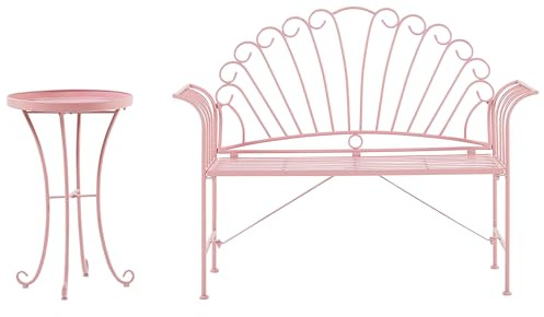 Beliani Bistro Set Balkonset rosa Metall Bank für 2 Personen mit Beistelltisch Cavinia