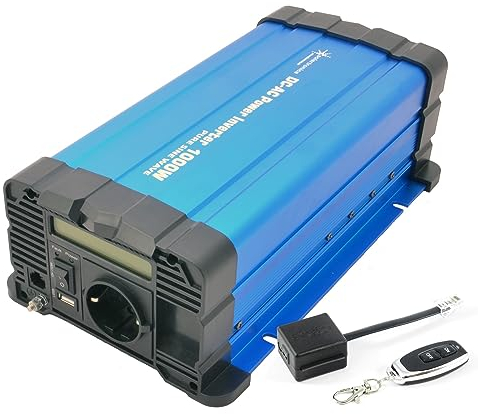 SOLARTRONICS Spannungswandler FS1000D 12V 1000 Watt mit Display - Wechselrichter 12v auf 230v - Reiner Sinus - LiFePO4/Lithium, Blei-, Gel oder AGM-Batterie kompatibel - USB - mit Fernbedienung