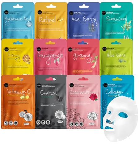celavi Face Mask Set Korean Beauty Essence Facial Paper Sheet Mask Korea Skin Care Moisturizing 12 New flavors K-Beauty Skincare 12 masks in a pack Made in Korea