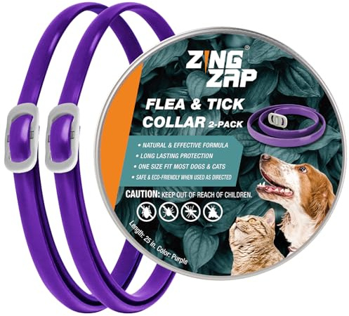 ZingZap Collare Antipulci per Cani 2pcs collari antizecche per Cani 65cm Regolabile e Impermeabile per Gatti Cani Protezione a 8 Mesi
