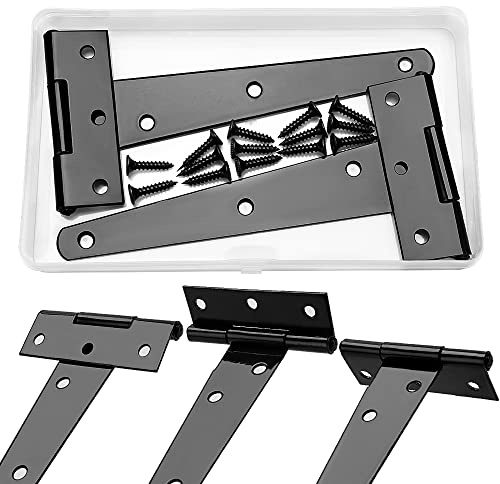 YIXISI 2 Piezas Bisagras en Forma de T de 6 Pulgadas para Puertas de Madera, Ventanas, Vallas, Cobertizos y Granero (Negro)
