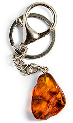 Echter Baltischer Bernstein Schlüsselanhänger für Erwachsene Unisex, Souvenir, Metallspange (LEICHTER HONIG)