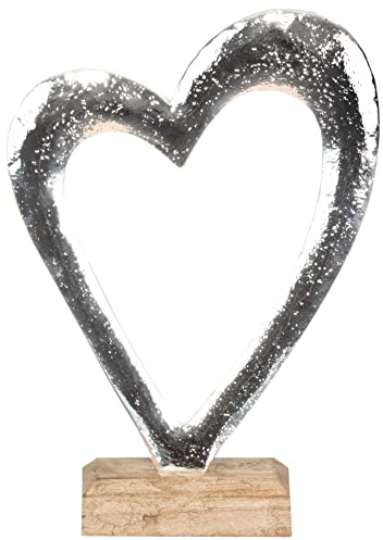 Brandsseller Deko-Aufsteller Herz mit Holzsockel | Metalloptik | ca. 24 cm hoch