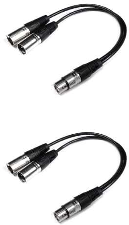 BRIEFCEC XLR Y Cable, Microphone Splitter Cable Female to Dual Male 3 Pin Jack, Audio Adapter With Zinc Alloy Jack OFC Copper (1 Female to 2 Male, 30CM, Silver)