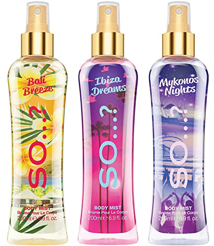 So…? Summer Escapes Womens Bali Breeze, Ibiza Dreams, Mykonos Nights Body Mist Mixed Fragrance 200ml Bundle (Pack of 3)