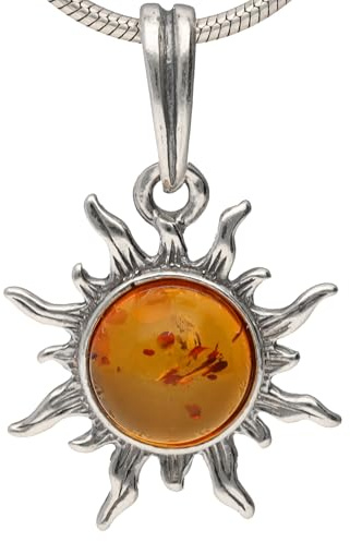 Bernstein Sonnenanhänger 16 mm silberfarbene Fassung Anhänger Kette | Echter Bernstein – jedes Stück ein Unikat | Silberfarbene Fassung | Ø ca. 16 mm