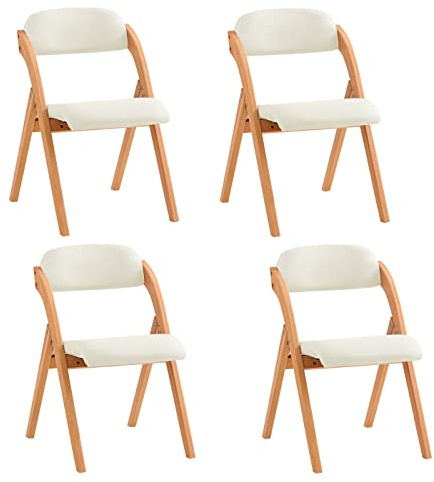 SoBuy 4er Set Klappstuhl gepolstert, bis 120 kg belastbar, 47,5×77×59 cm | Gartenstuhl klappbar mit waschbarem Bezug, Holz-Klappstuhl aus massiver Buche, für Balkon, Küche & Esszimmer, FST92-Wx4