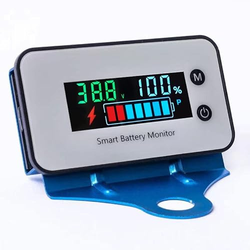 SUPNOVA Waterproof Battery Monitor with Bracket 7-100V,Car Motorcycle Golf cart Battery Meter Digital Battery Capacity Remaining Capacity Percentage Tester with Buzzer Alarm & Temperature, Silver