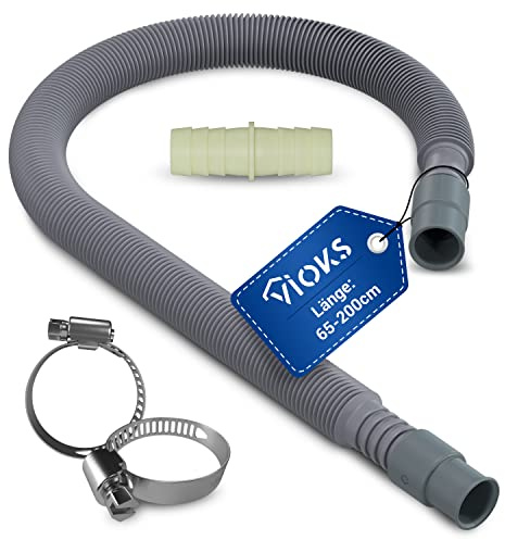 VIOKS Waschmaschinenschlauch 60-200cm Ø19/21mm + 2x Schlauchschelle | Schlauch Verlängerung Ausziehbar, Schelle Ø18/28mm, mit Schlauchverbinder Ø24/24mm
