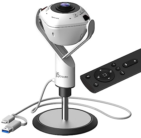 j5create 360 AI-Powered Meeting Webcam with Speakerphone, Smart-Tracking, Auto-Framing, 1080P HD Video Conferencing Camera, Comes with Remote Control (JVU368)