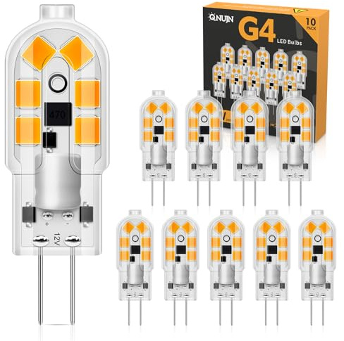 QNUJN G4 LED Bulbs, 2W 12V Light Bulb Warm White 3000K, Equivalent to 20W Halogen Bulb, 200LM, Non-Dimmable No Flicker, Bi-Pin Base Energy Saving Light Bulbs for Lighting Decor, Chandelier, 10 Pack