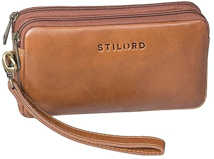 STILORD Richie Sac à Poignet Homme Cuir Vintage Pochette Téléphone Portable pour Voyage Petit Sac à Main pour Hommes en Cuir Véritable Couleur:Mocca - Marron foncé