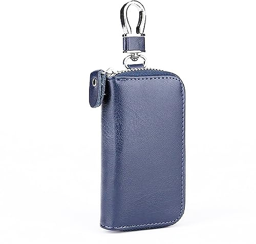 LTLSZRN Estuches de llave, Portallaves de cuero, Portallaves de Piel para Hombre y Mujer, cierre con cremallera y seis ganchos para llaves, llavero hombre y llavero mujer(Azul)