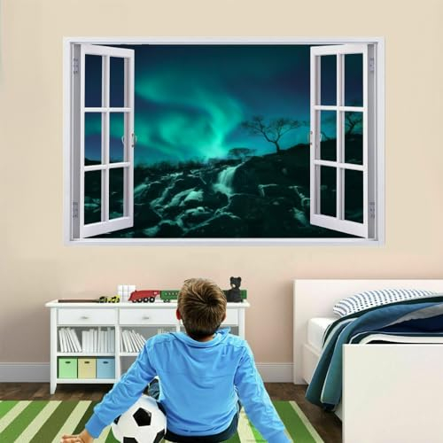 3D Wandtattoo Wanddurchbruch, Aurora Durchbruch Wandaufkleber für Kinderzimmer, sticker für Wohnzimmer, Landschaft Vinyl Wandsticker, Wandbild Junge Mädchen Schlafzimmer 110x70cm