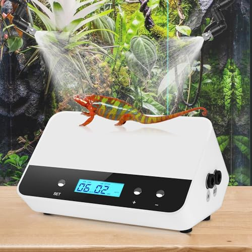 RUNWUSHENG reptile humidifier, LCD with timing function, time length and interval can be set, reptile spray system with 6 spray nozzles, suitable (RWS302 with timer)