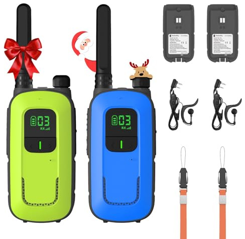 Radioddity Walkie Talkie PR-T3 Ricaricabile per Bambini da 3-12 Anni 16 Canali Ricetrasmittente PMR446 Senza Licenza per la Famiglia, Ricarica Micro-USB (Blu/Verde)
