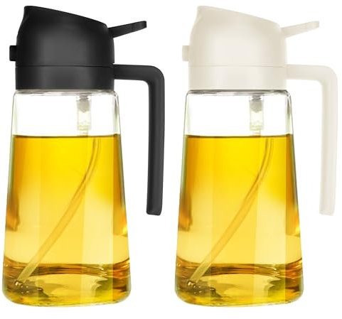 TrendPlain Pulverizador Aceite Spray 470ml - 2 en 1 Spray Aceite Cocina, Dispensadora para Freidora de Aire, Ensaladas, Vinagre y Accesorios Cocina - Negro y Blanco