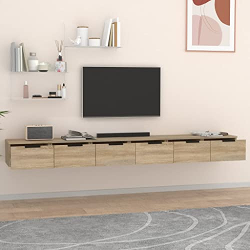 FENLAX Wandschrank 2 Pcs 102x30x20 cm Holzwerkstoff Sonoma-Eiche Wandboard Mit Schublade Schweberegal Mit Schublade Wandregal Mit Schubladen Hängeschublade Wohnwand Modern Hängeschrank