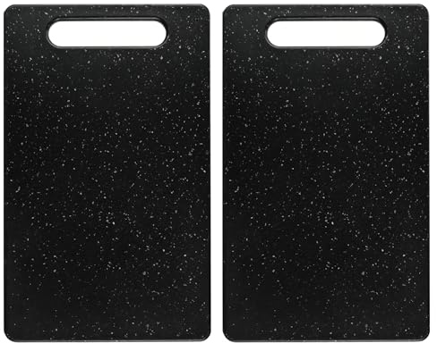 Vagocom 2Pcs Small Plastic Chopping Boards,Black Granite Color Cutting Board for Kitchen,6 x 10/15 x 25cm Mini Cutting Boards for Camping Food Prep,Dishwasher Safe,Easy Grip Handle