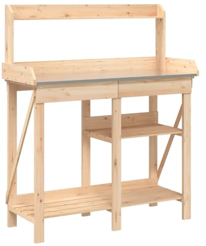 vidaXL Pflanztisch, Gärtnertisch mit Ablage Schublade, Arbeitstisch für Garten Terrasse, Blumentisch Umtopftisch, Massivholz Tanne