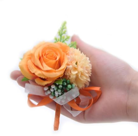 Hrlace 2 stycken bröllop boutonniere konstgjorda rosor blommor silke blommor knappblomma brud brudgum klänningar tillbehör för bröllop årsdagar banketter dansfester orange