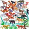 53Pcs Mini Safari Animal Figures Set, Plastic Educational Forest Animal Toys for Boys Girls Kids Toddlers, Realistic Zoo Toy with 32 Mini Animals, 1 Tree, 4 Grass, 16 Fences for Kids Aged 3+