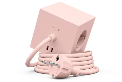 Avolt Square 1 Steckdosenwürfel, 3 Steckdosen, 2 USB-C, 1,8m | Pink – magnetischer Steckdosenwürfel, USB-C 30W Laden; ideal für Schreibtisch und Frisiertisch