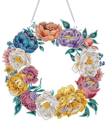 ALINUOYQ Adorno de corona con forma especial, corona colgante de acrílico, kit de corona de pintura de cristal, guirnalda de pintura artística para decoración del hogar, ventana y puerta