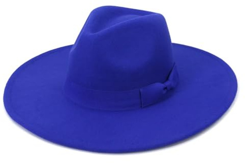 Pegsmio Damenhut mit großer breiter Krempe, Winter, Herbst, elegant, Retro-Filz, Fedora-Hut, Hochzeit, Kirchenkleid, formeller Hut, königsblau, 6 7/8/7 1/8