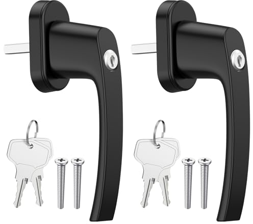 AUTOUTLET 2PCS Poignées de Fenêtre Verrouillable à Clé en Aluminium Blanc Poignée de Porte de Balcon Windows avec 4PCS Vis et 4 PCS Clés Pour à Toutes Les Fenêtres et Portes de Balcon Courantes(noir)