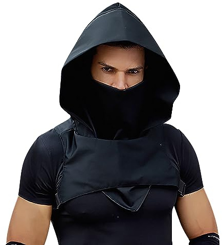 JIAHG Kapuzen Sturmmaske mit Schultergurten & Maske, Cosplay Sturmhaube für Assassinen Kostüm,Kapuzen LARP & Gothic Verkleidung, Cosplay Kapuzen