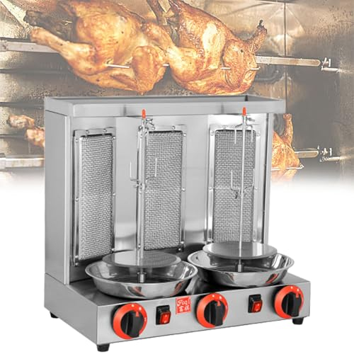 Beachtiful Máquina Comercial de a Gas Máquina Vertical de Kebab de GLP Horno Asador para Barbacoa Sin Humo (2 o 3 Quemadores) para Asado de Pollo, Asado de Pavo, Tacos, Asado, Carne de Res,Three