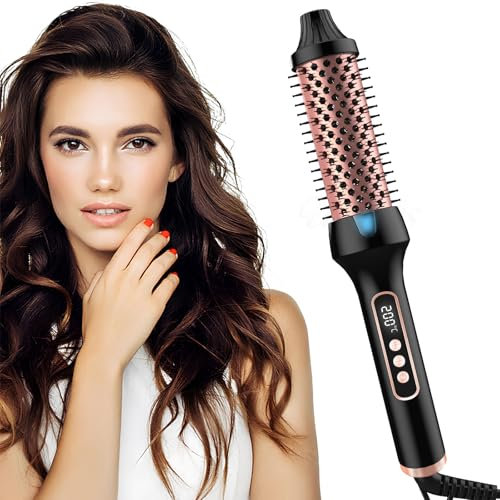 38mm Thermal Brush Keramik Turmalin Ion Rundbürste Elektrisch mit LCD Display und Einstellbarer Temperatur von 120-200°C Rundföhnbürste, Hot Brush für voluminöses Haar und lockige Locken,Dual-Spannung